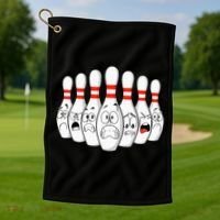 Cartoon Bowling Funny Scared Bowling Pins Golf Towel thumb 1