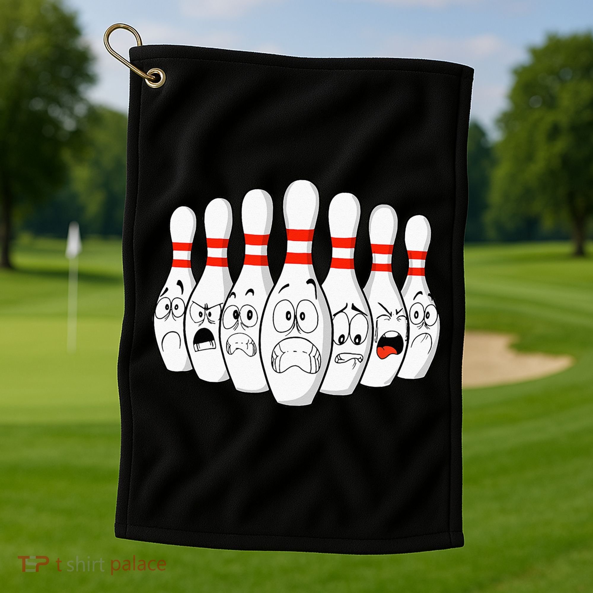 Cartoon Bowling Funny Scared Bowling Pins Golf Towel