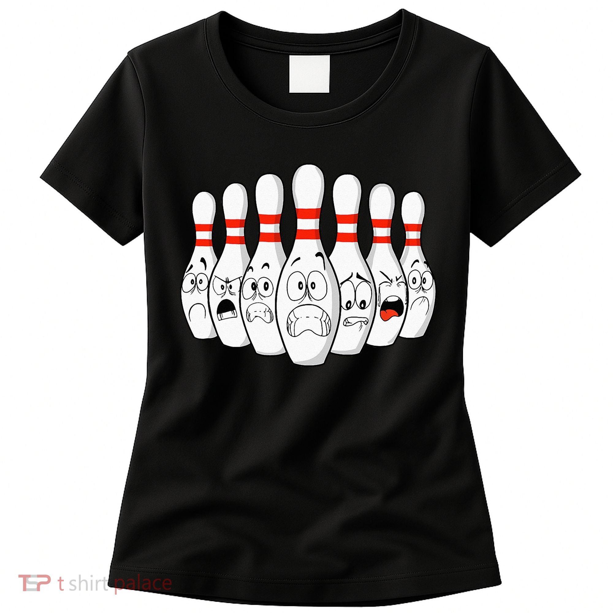 Cartoon Bowling Funny Scared Bowling Pins Women's T-Shirt