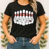 Cartoon Bowling Funny Scared Bowling Pins Women's T-Shirt thumb 2