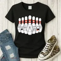 Cartoon Bowling Funny Scared Bowling Pins Women's T-Shirt thumb 3
