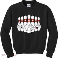 Cartoon Bowling Funny Scared Bowling Pins Kids Sweatshirt thumb 0