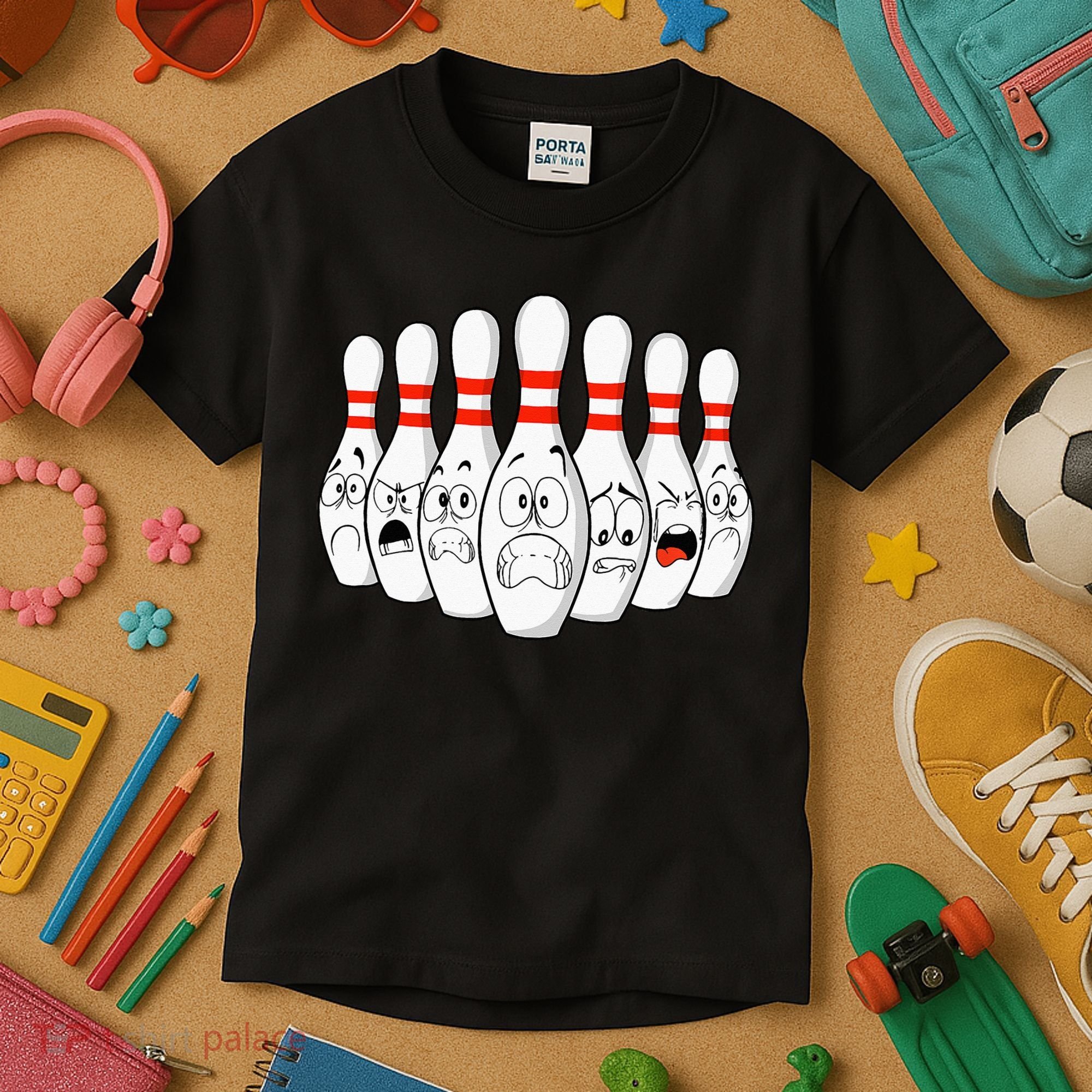 Cartoon Bowling Funny Scared Bowling Pins Kids T-Shirt