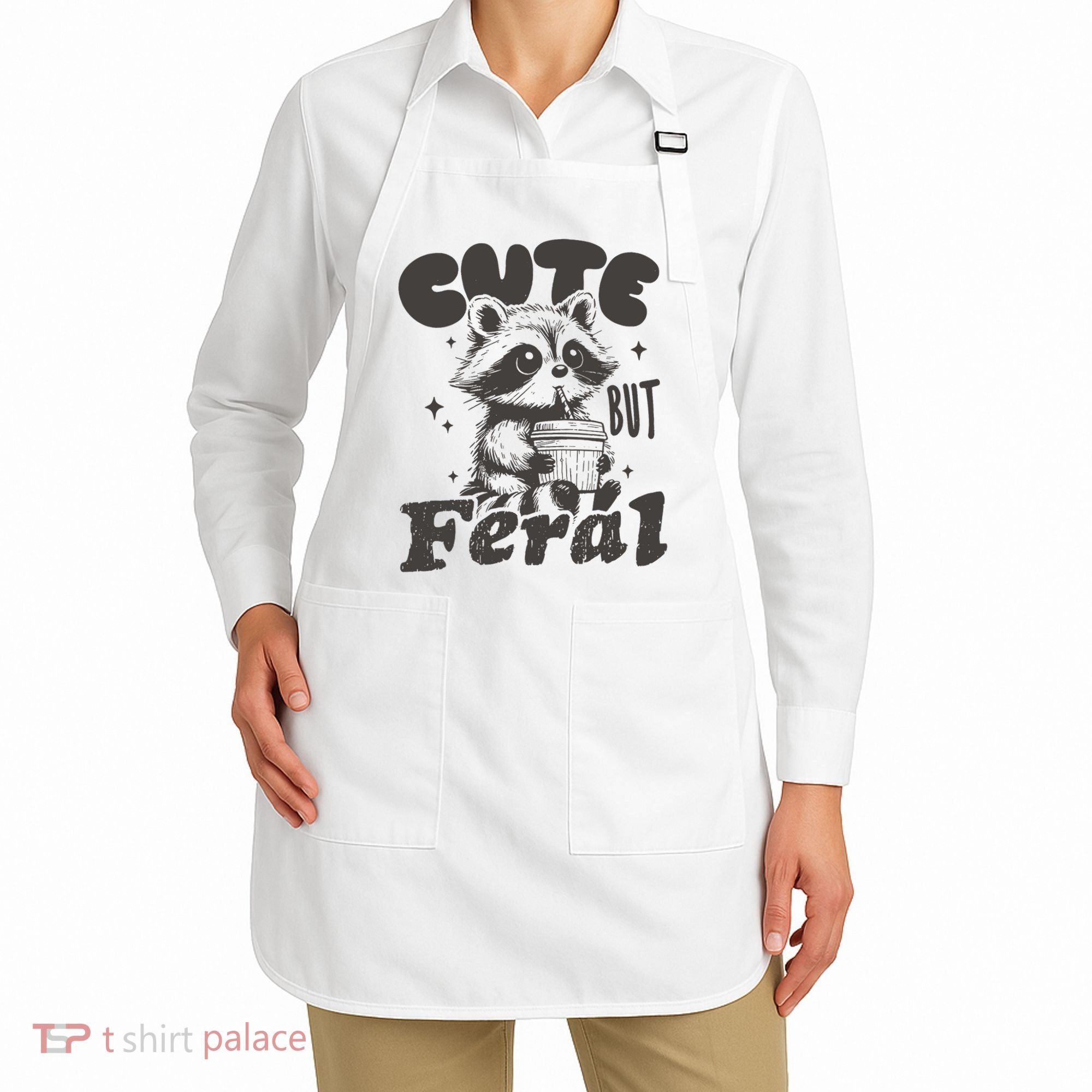 Cute But Feral Funny Racoon With Glasses  Apron