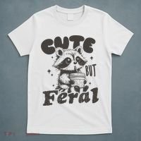 Cute But Feral Funny Racoon With Glasses  T-Shirt thumb 5