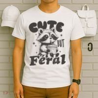 Cute But Feral Funny Racoon With Glasses  T-Shirt thumb 6