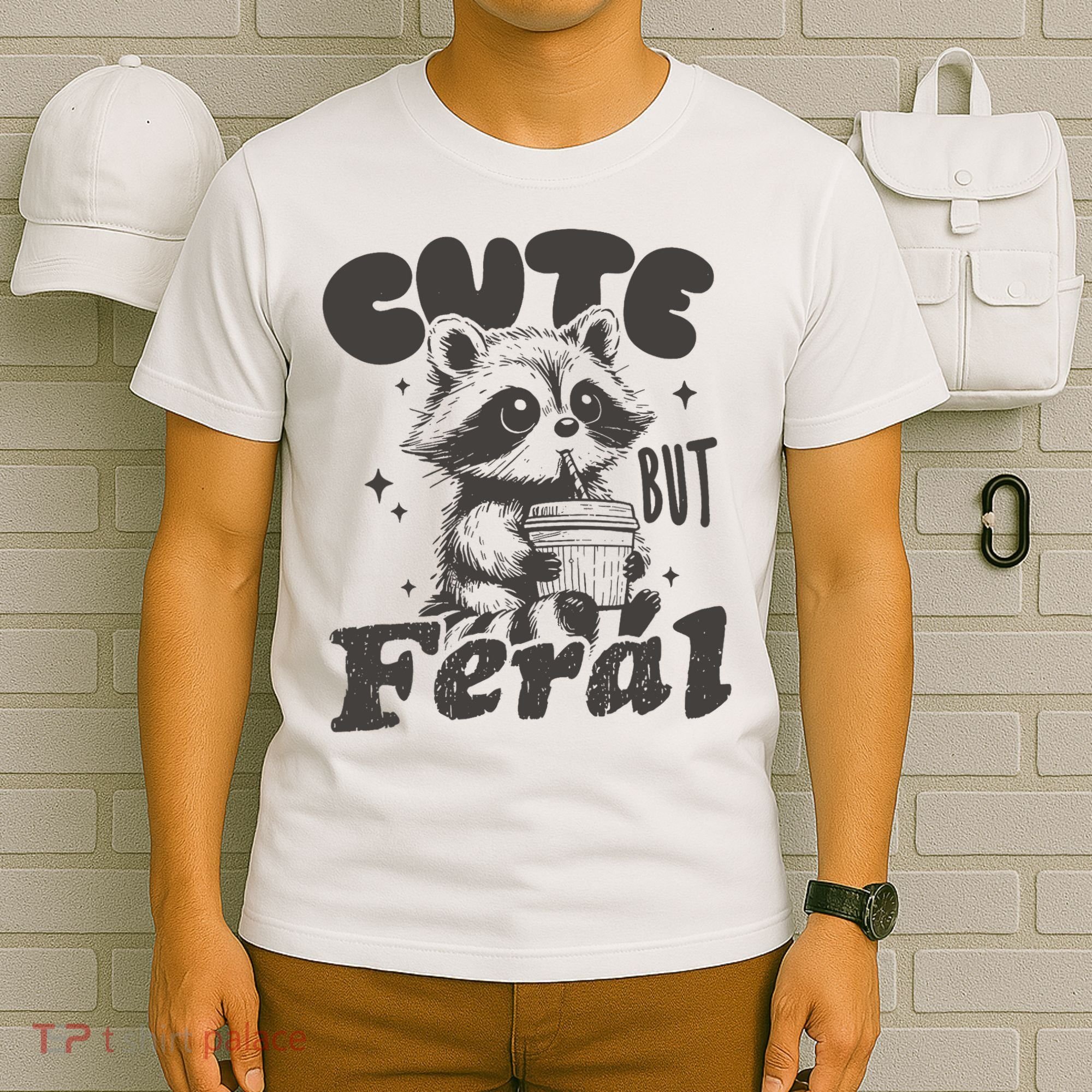 Cute But Feral Funny Racoon With Glasses  T-Shirt