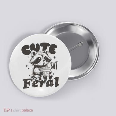 Cute But Feral Funny Racoon With Glasses  Button