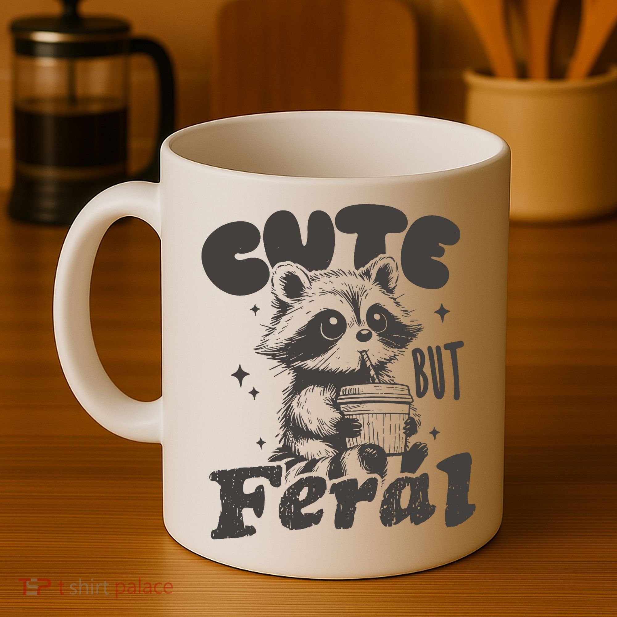 Cute But Feral Funny Racoon With Glasses  Coffee Mug