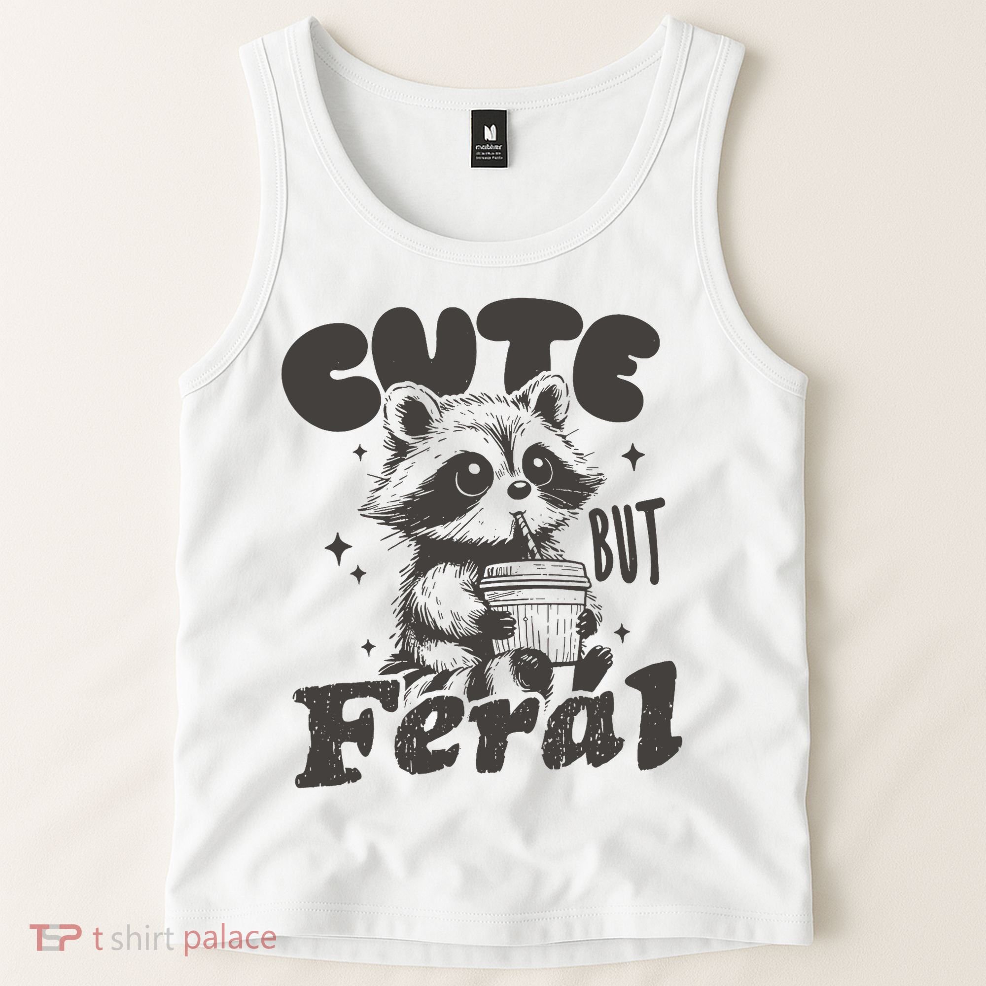 Cute But Feral Funny Racoon With Glasses  Tank Top