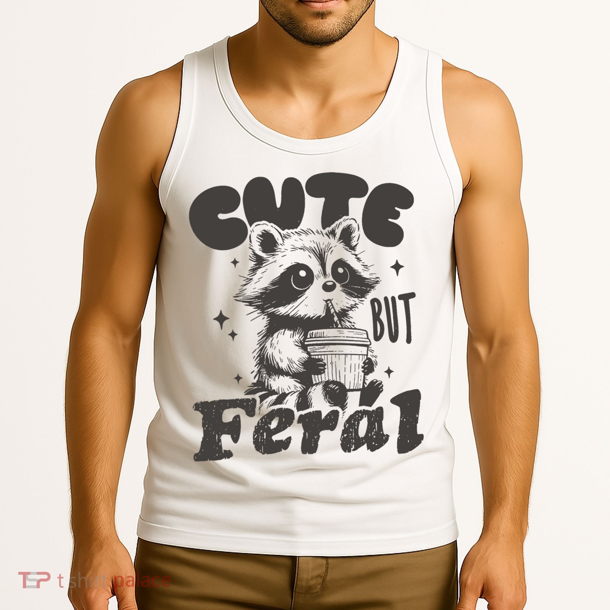 Cute But Feral Funny Racoon With Glasses  Tank Top