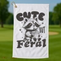 Cute But Feral Funny Racoon With Glasses  Golf Towel thumb 1