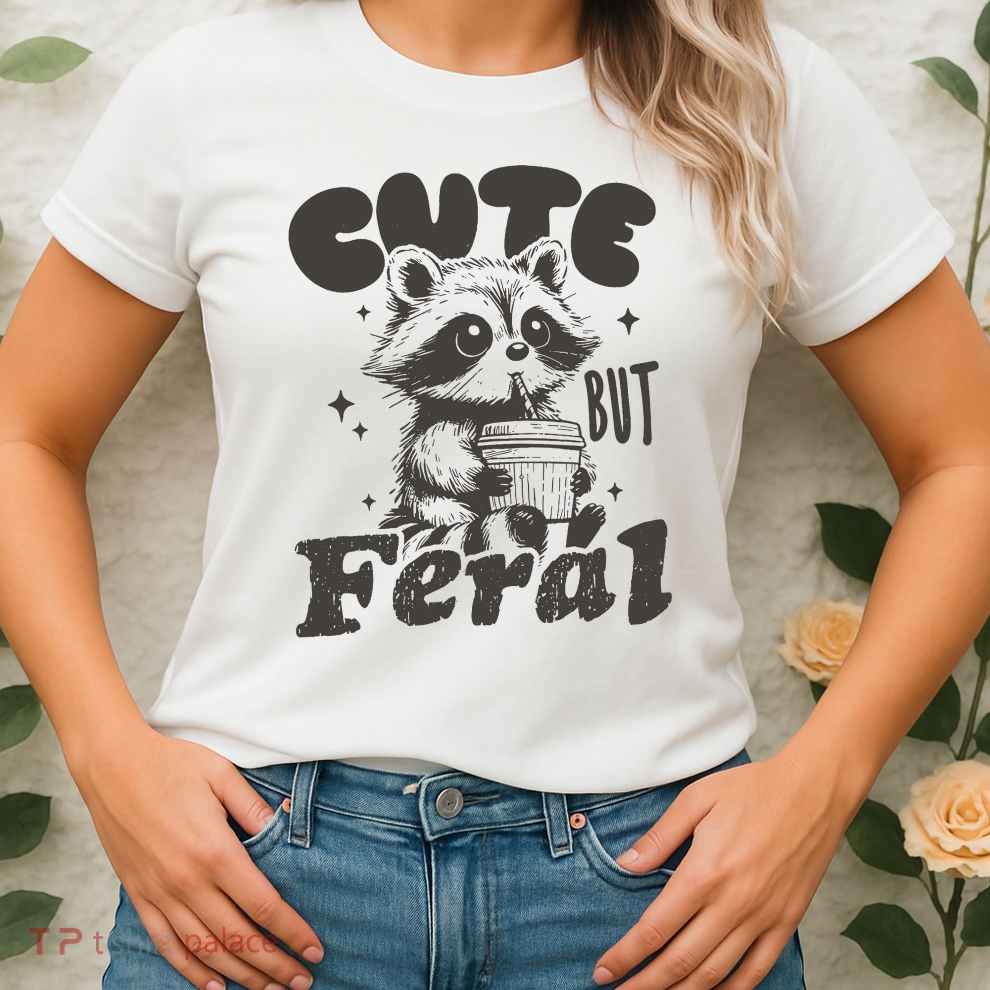 Cute But Feral Funny Racoon With Glasses  Women's T-Shirt