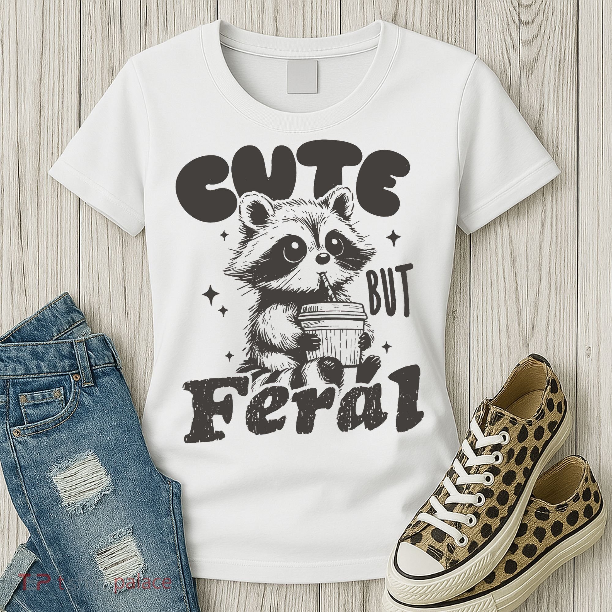 Cute But Feral Funny Racoon With Glasses  Women's T-Shirt
