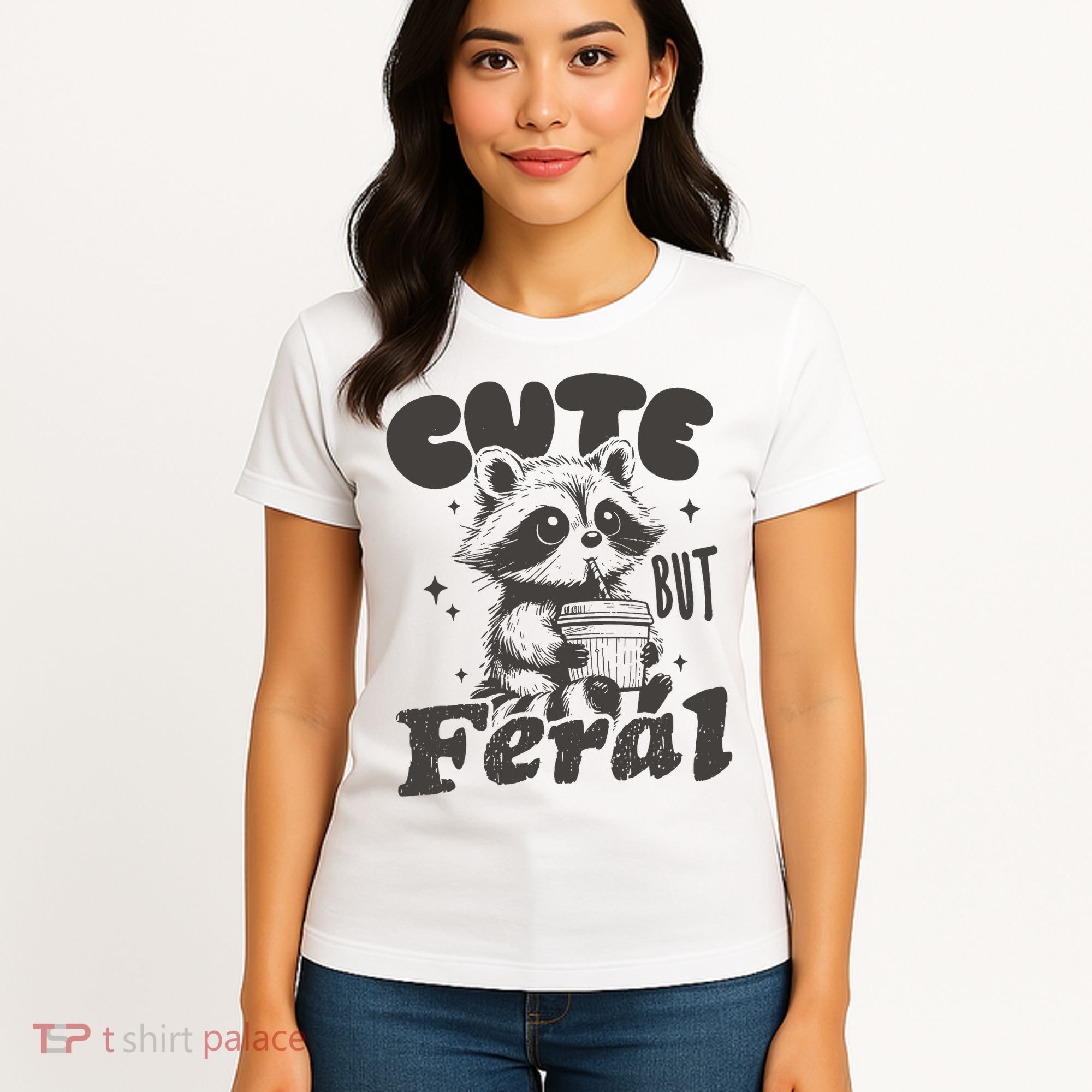 Cute But Feral Funny Racoon With Glasses  Women's T-Shirt