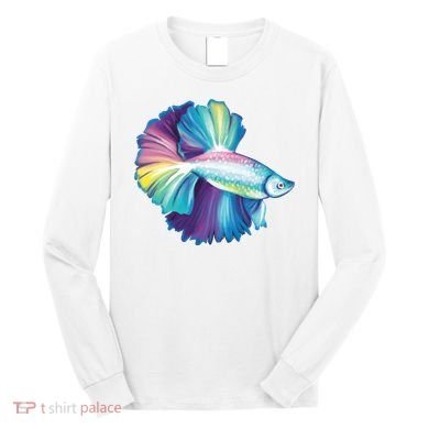 Colorful Betta Fish Swimming Long Sleeve Shirt