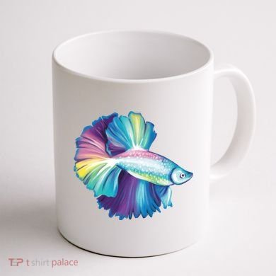Colorful Betta Fish Swimming Coffee Mug back