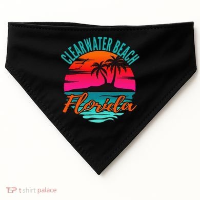 Clearwater Beach Florida Palm Tree Island Pink USA-Made Doggie Bandana