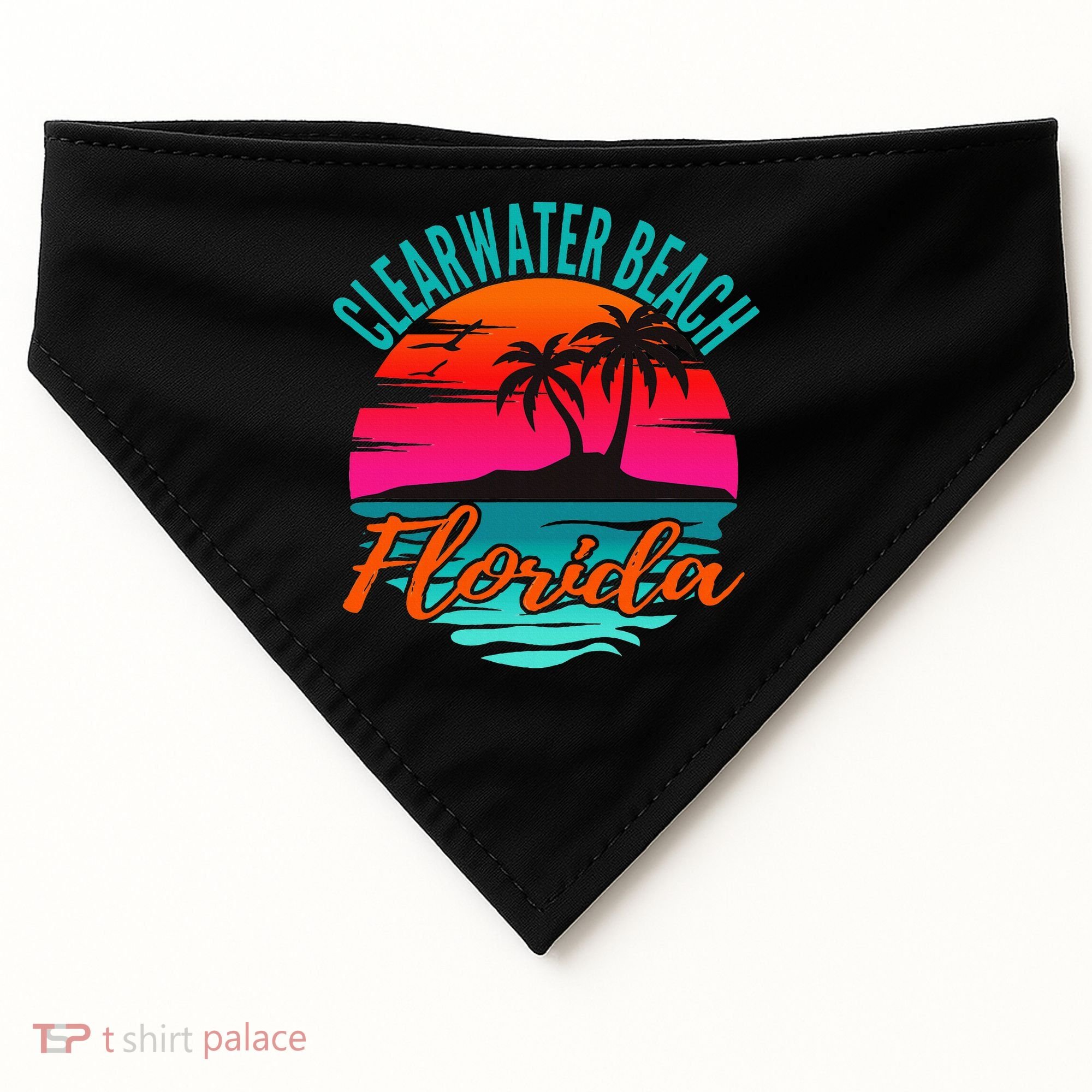 Clearwater Beach Florida Palm Tree Island Pink USA-Made Doggie Bandana