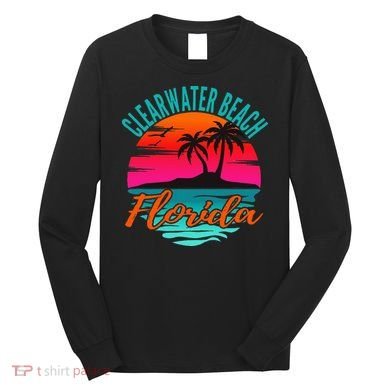 Clearwater Beach Florida Palm Tree Island Pink Long Sleeve Shirt