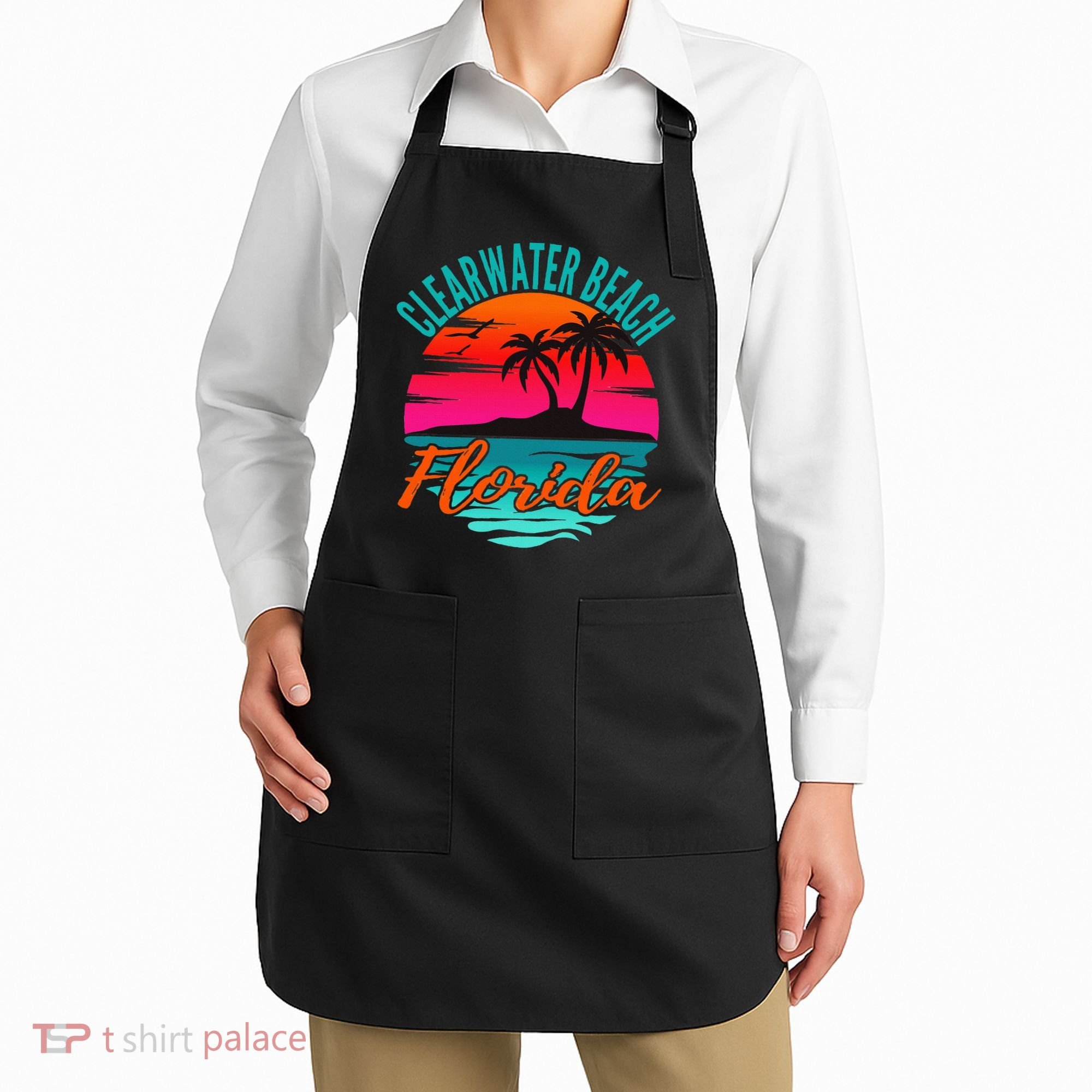 Clearwater Beach Florida Palm Tree Island Pink Apron