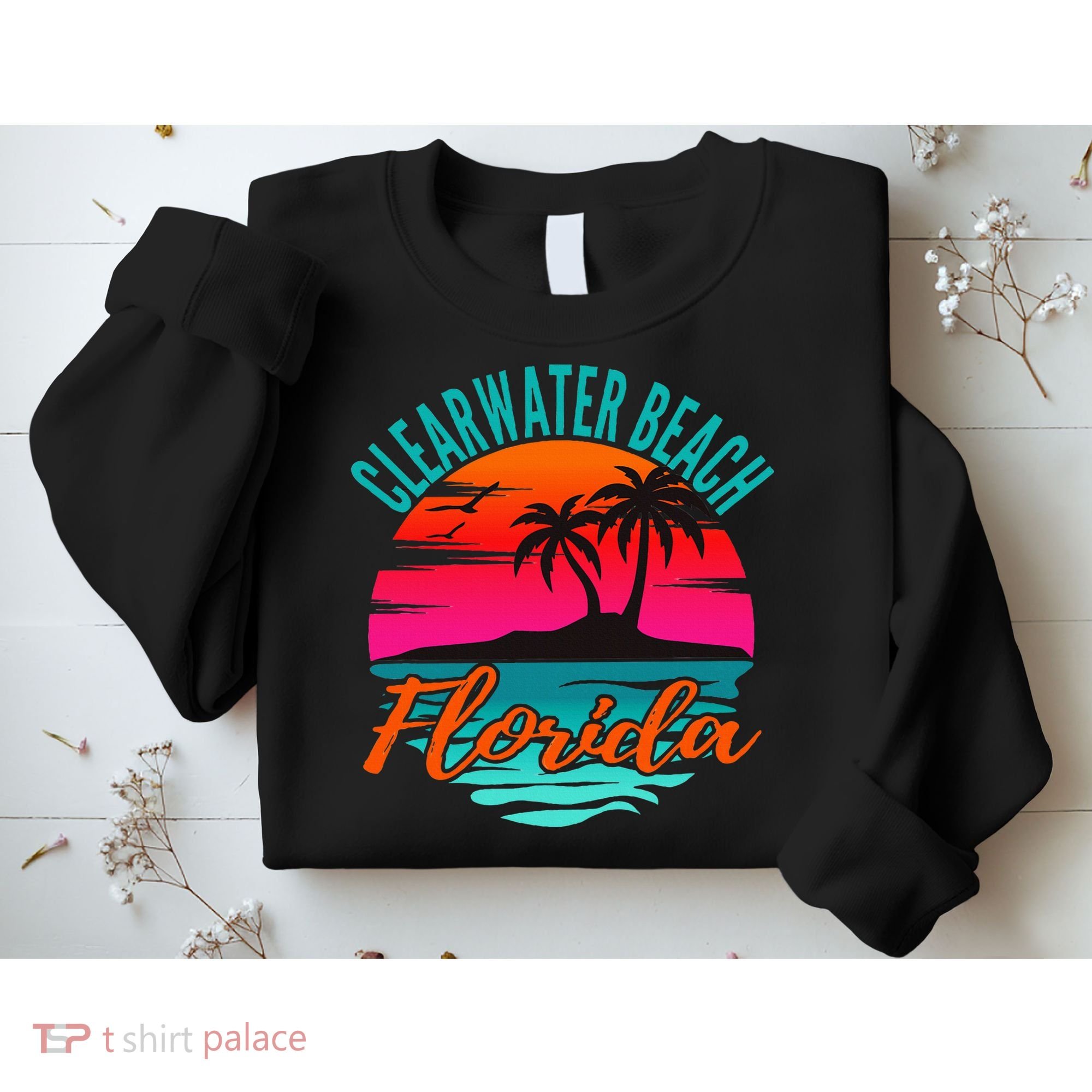 Clearwater Beach Florida Palm Tree Island Pink Sweatshirt