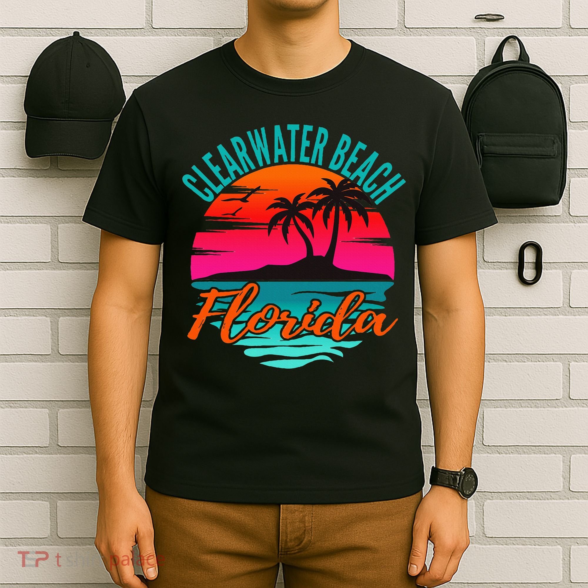 Clearwater Beach Florida Palm Tree Island Pink T-Shirt