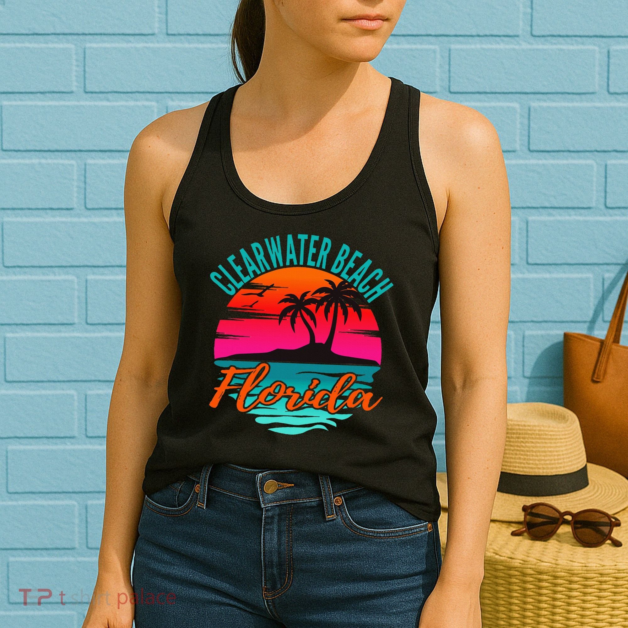 Clearwater Beach Florida Palm Tree Island Pink Women's Tank Top