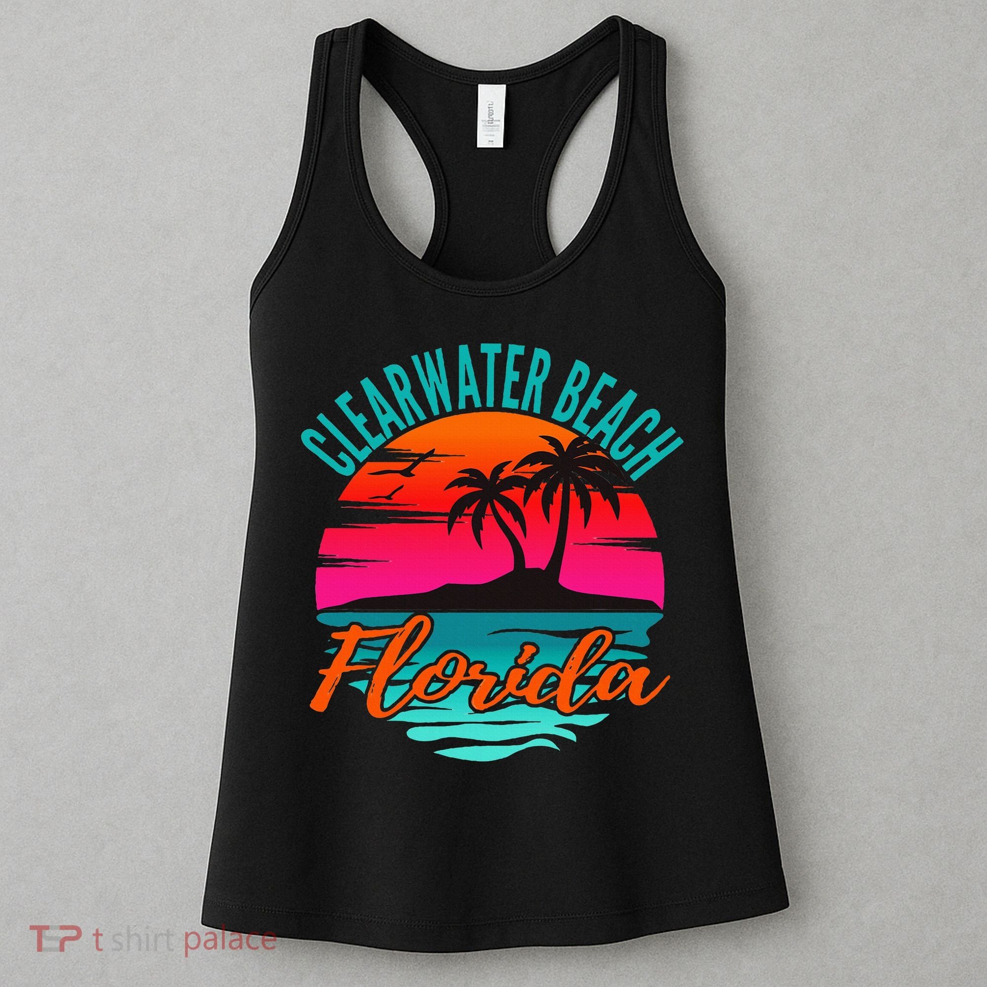 Clearwater Beach Florida Palm Tree Island Pink Women's Tank Top