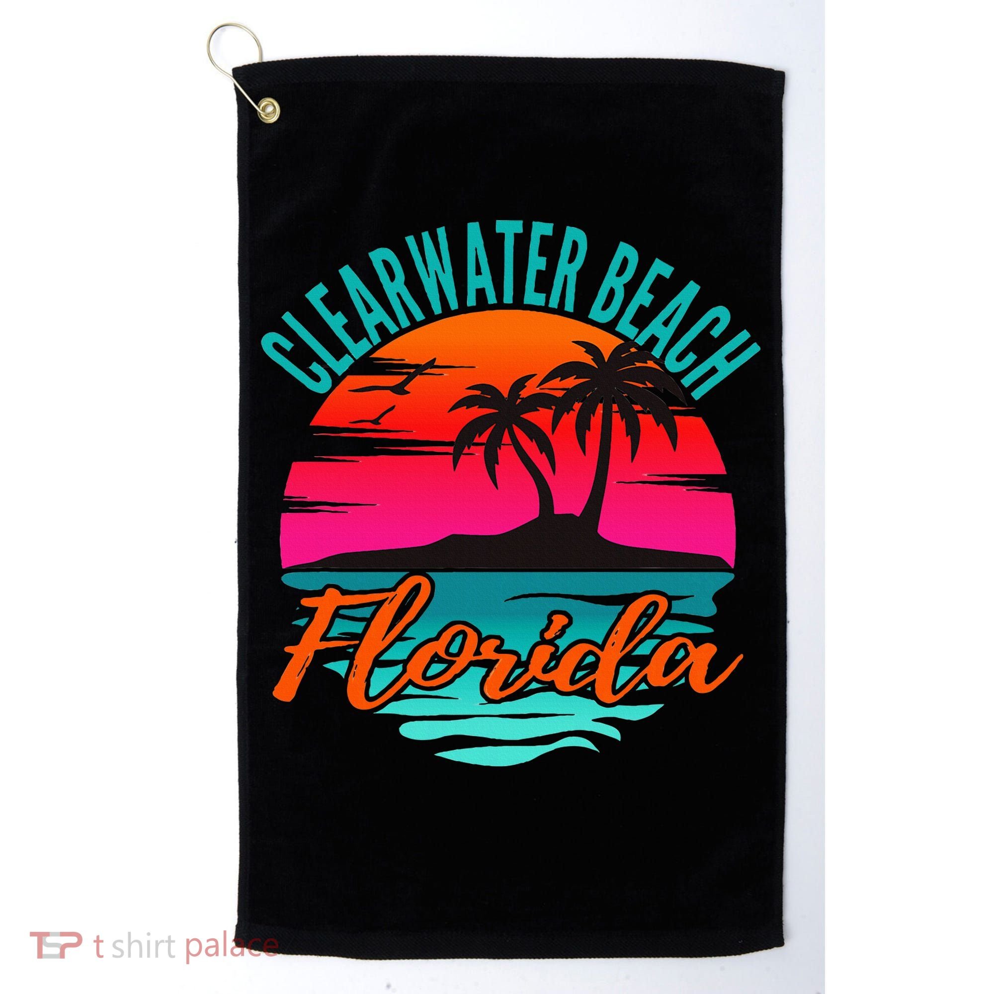 Clearwater Beach Florida Palm Tree Island Pink Golf Towel