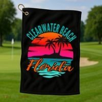 Clearwater Beach Florida Palm Tree Island Pink Golf Towel thumb 1
