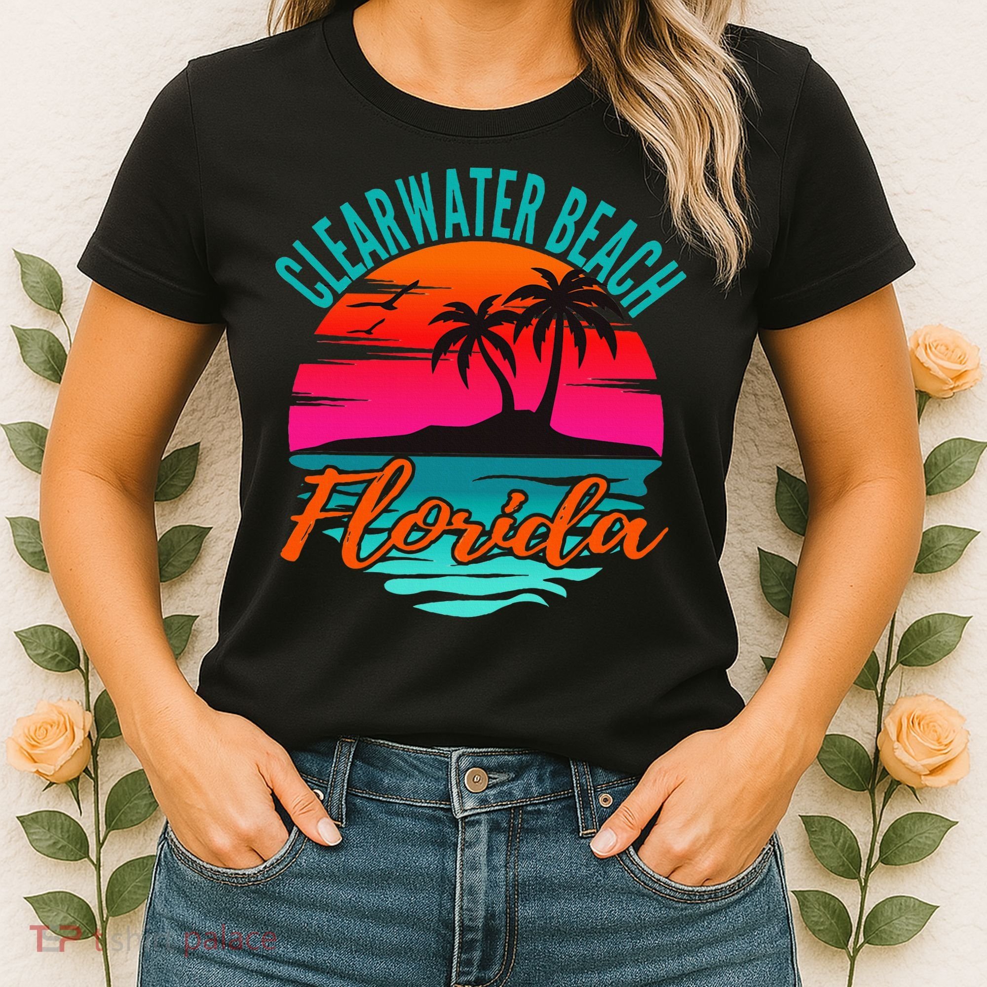 Clearwater Beach Florida Palm Tree Island Pink Women's T-Shirt