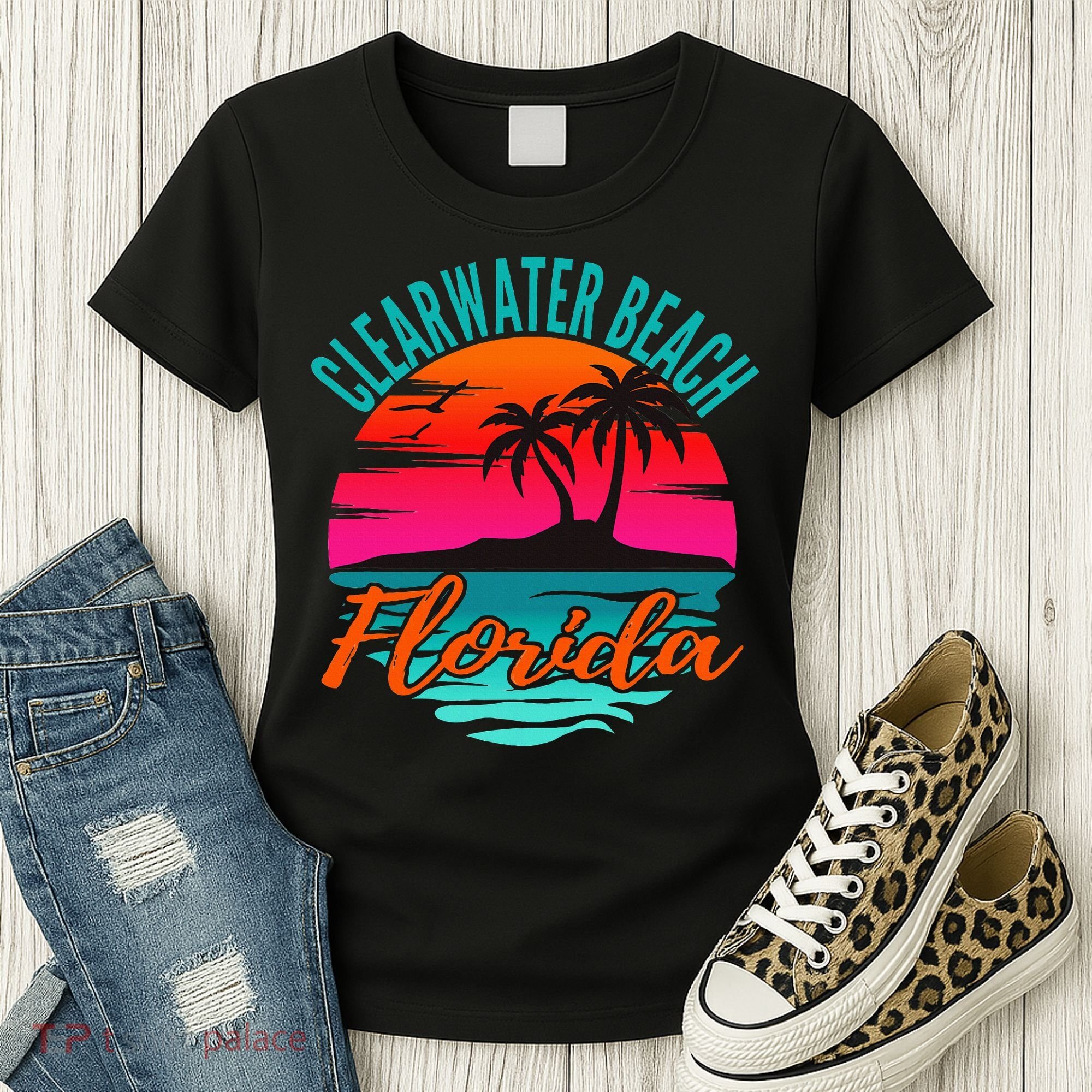 Clearwater Beach Florida Palm Tree Island Pink Women's T-Shirt