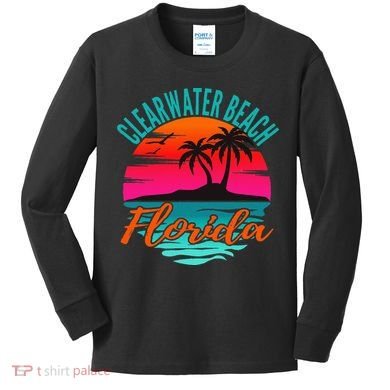 Clearwater Beach Florida Palm Tree Island Pink Kids Long Sleeve Shirt