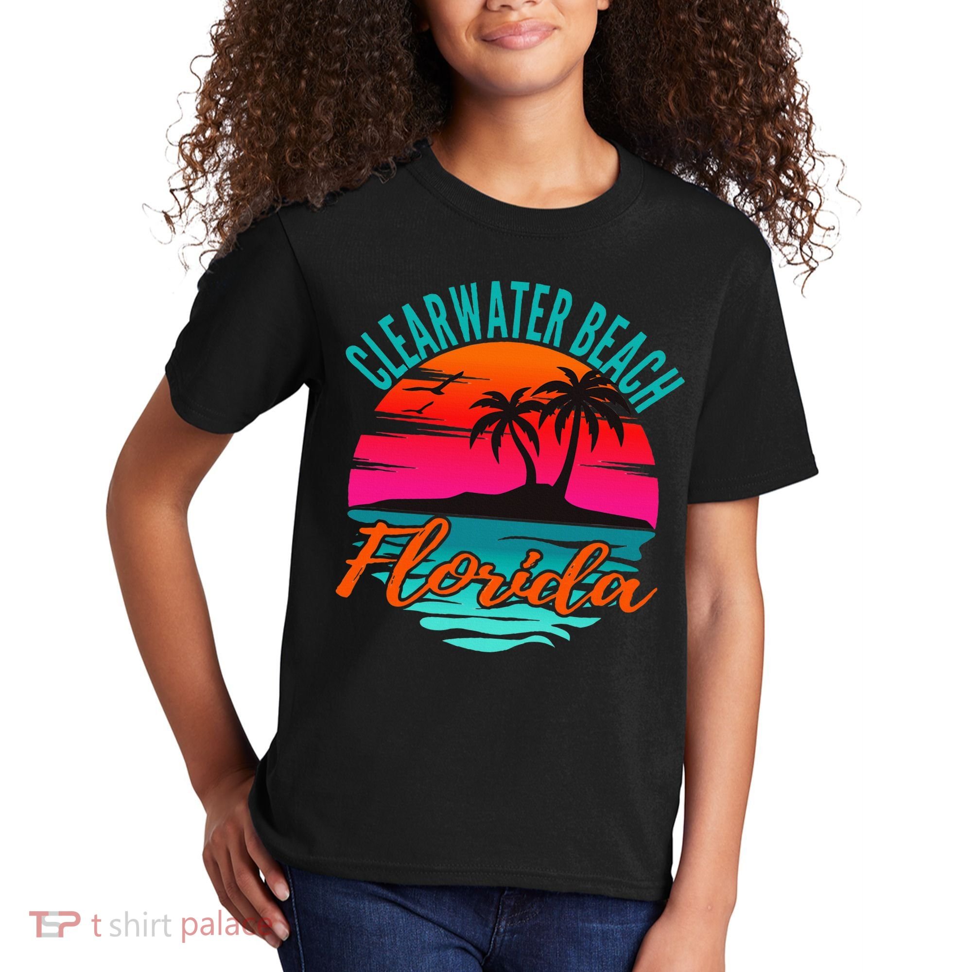Clearwater Beach Florida Palm Tree Island Pink Kids T-Shirt
