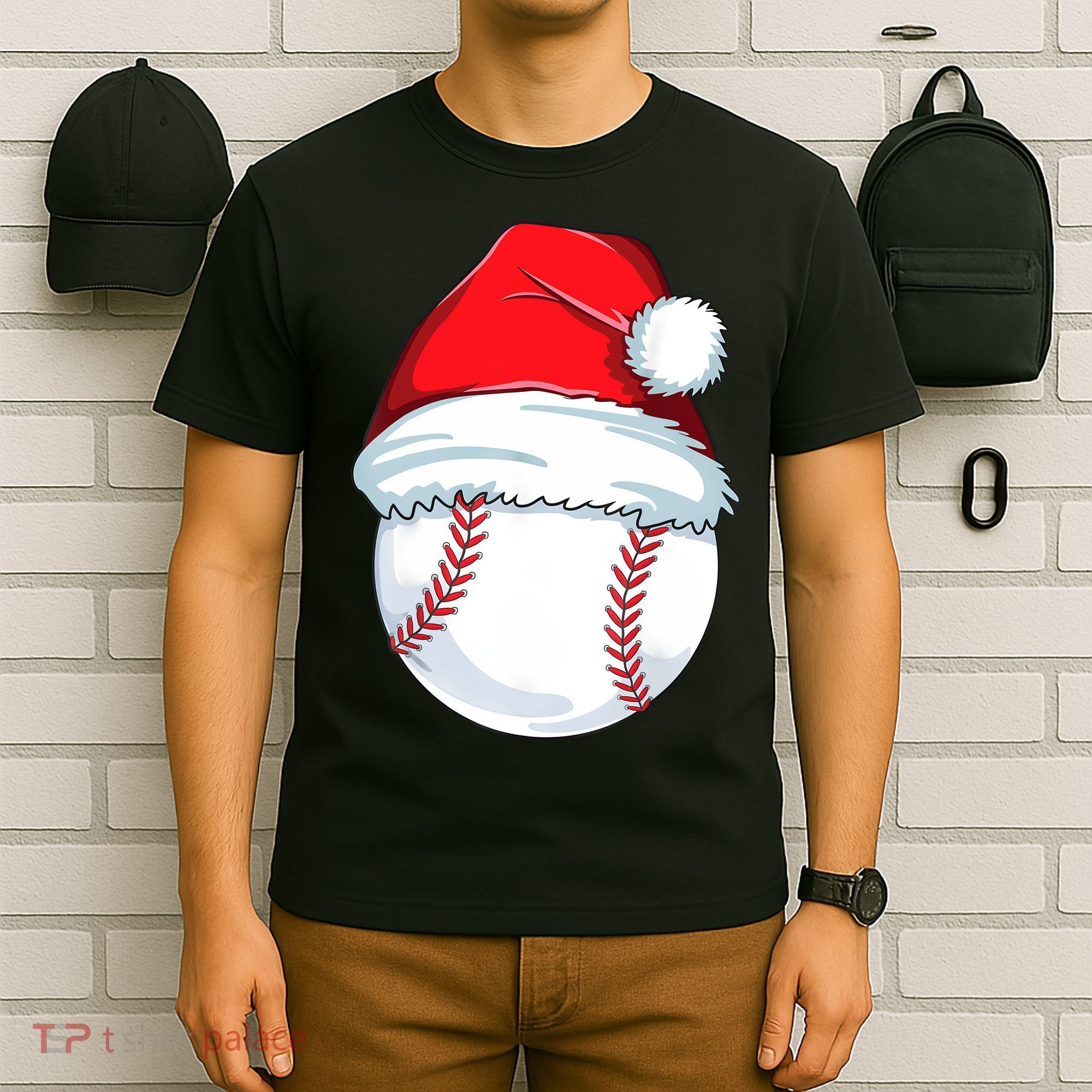 Christmas Baseball For Kids Men Ball Santa Pajama T-Shirt