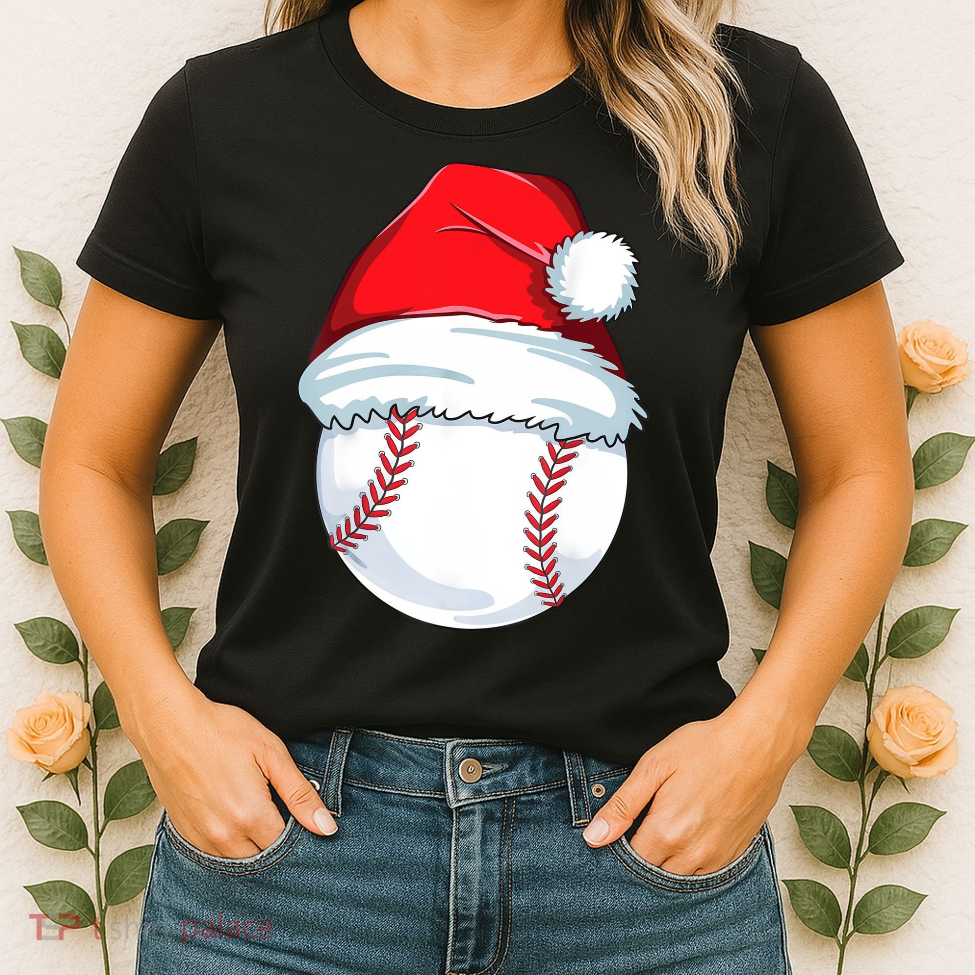 Christmas Baseball For Kids Men Ball Santa Pajama Women's T-Shirt