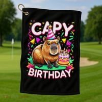 Capy Birthday Funny Capybara Birthday Golf Towel thumb 1