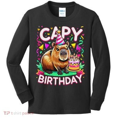 Capy Birthday Funny Capybara Birthday Kids Long Sleeve Shirt