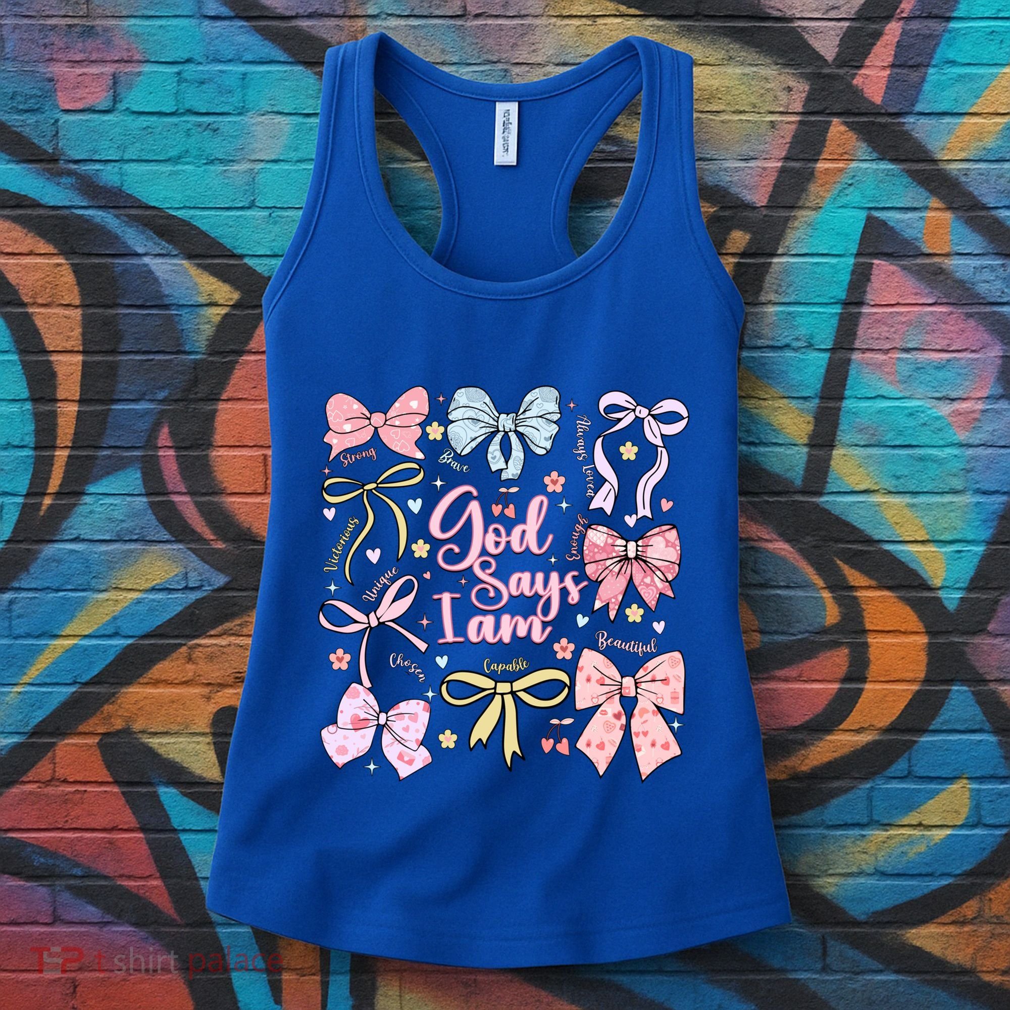 Coquette Bow God Says I Am Valentine Christian Grunge Cool Gift Women's Tank Top