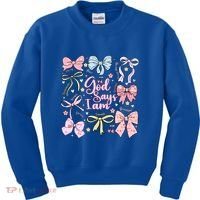 Coquette Bow God Says I Am Valentine Christian Grunge Cool Gift Kids Sweatshirt thumb 0