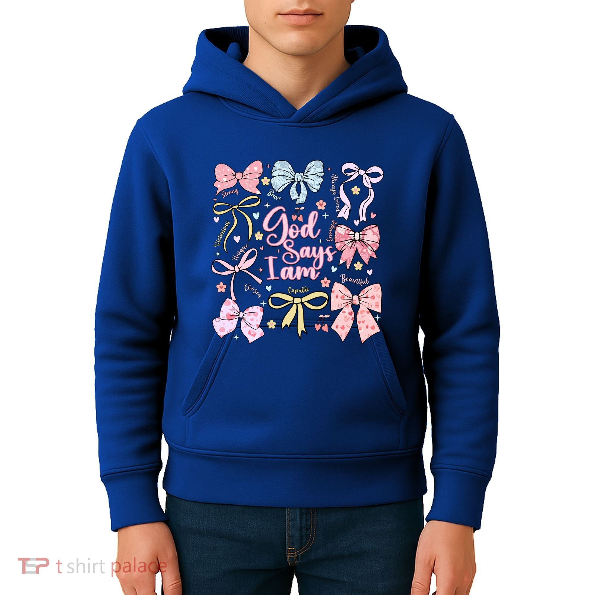 Coquette Bow God Says I Am Valentine Christian Grunge Cool Gift Kids Hoodie