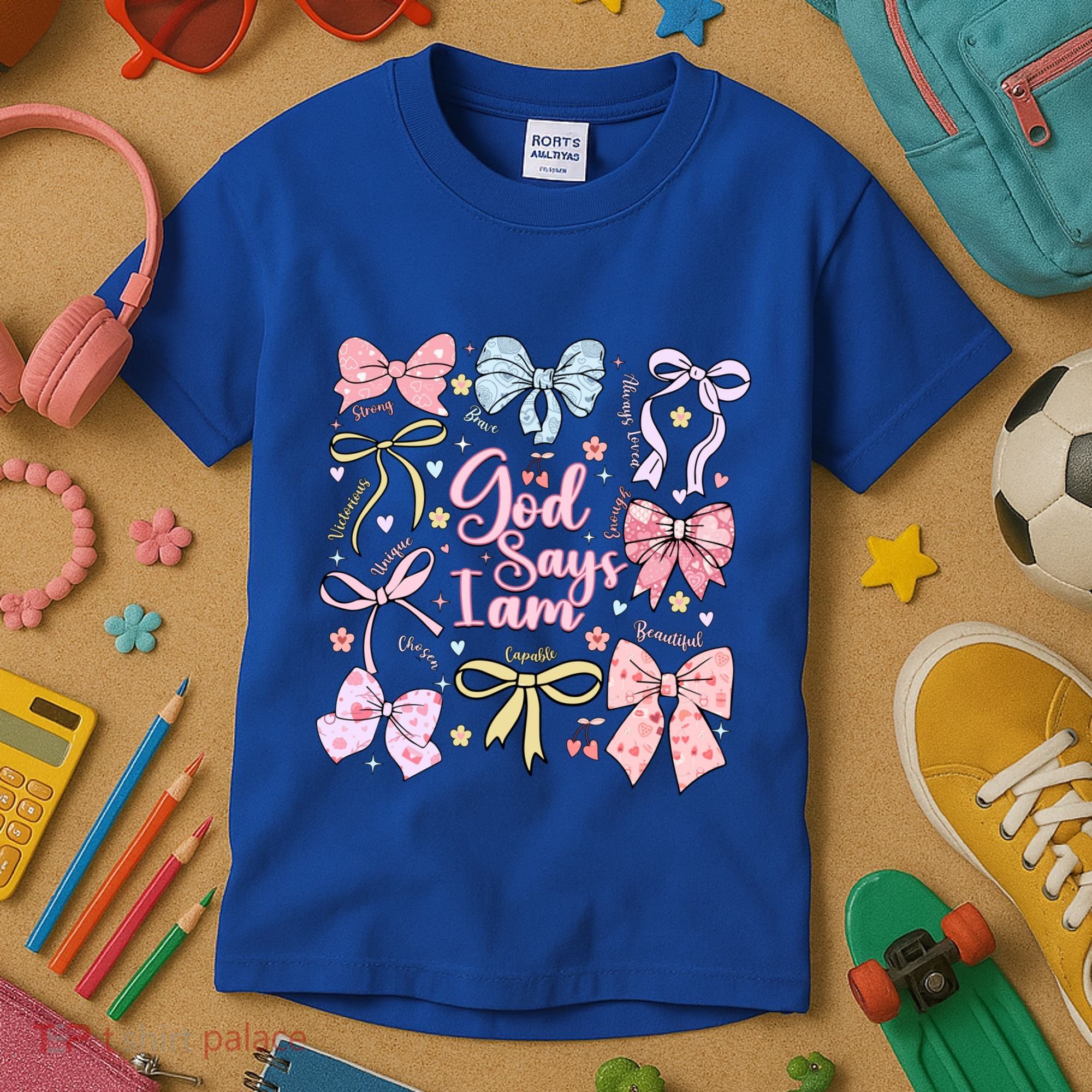 Coquette Bow God Says I Am Valentine Christian Grunge Cool Gift Kids T-Shirt