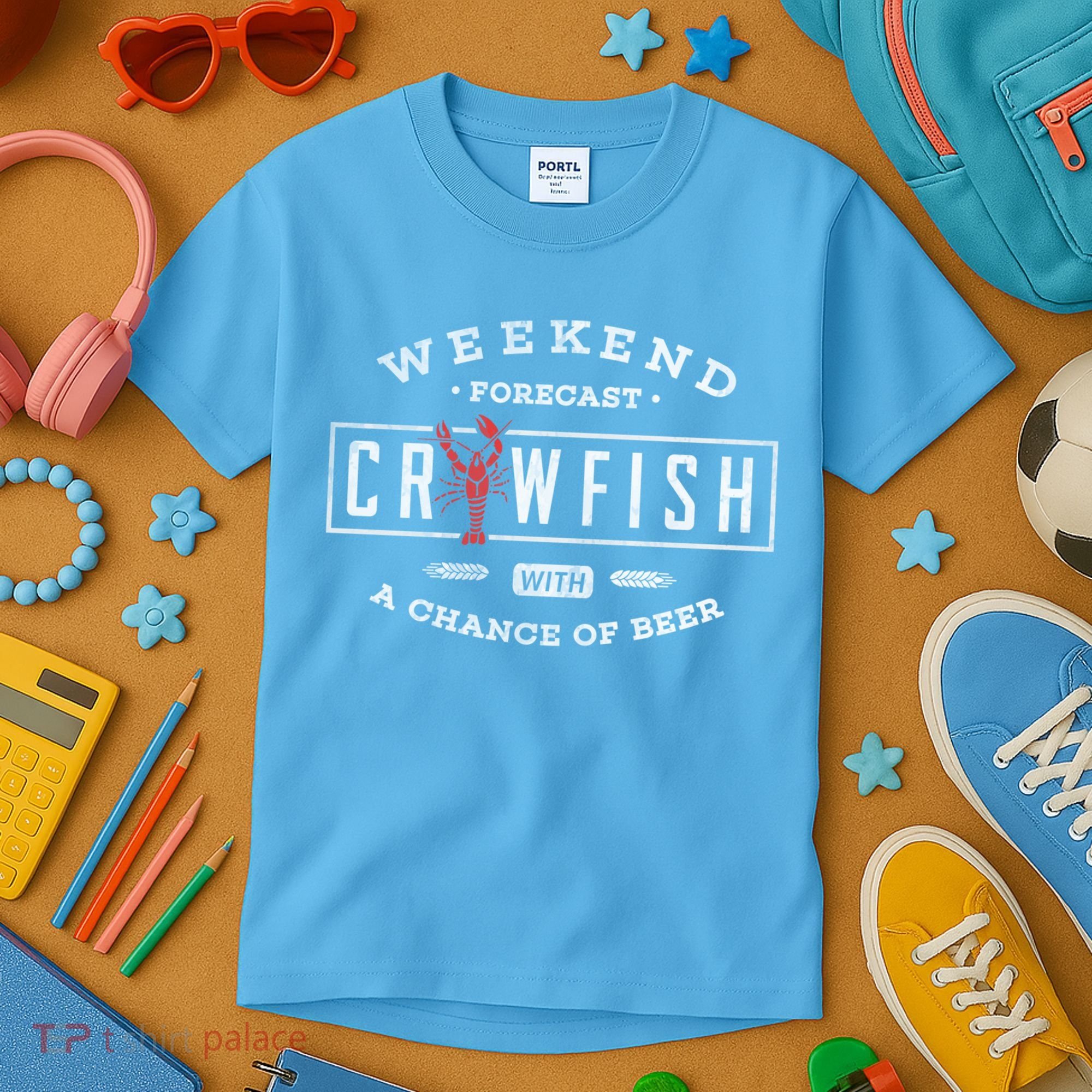Crawfish Boil Gift Weekend Forecast Cajun And Beer Party Meaningful Gift Kids T-Shirt