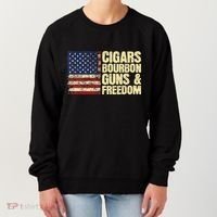 Cigars Bourbon Guns And Freedom American Flag Women's Sweatshirt thumb 0