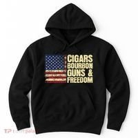 Cigars Bourbon Guns And Freedom American Flag Hoodie thumb 0