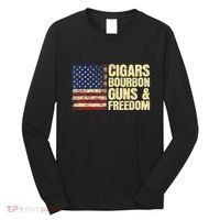 Cigars Bourbon Guns And Freedom American Flag Long Sleeve Shirt thumb 0