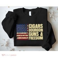 Cigars Bourbon Guns And Freedom American Flag Sweatshirt thumb 2