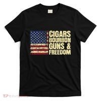 Cigars Bourbon Guns And Freedom American Flag T-Shirt thumb 0
