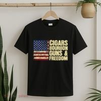Cigars Bourbon Guns And Freedom American Flag T-Shirt thumb 2